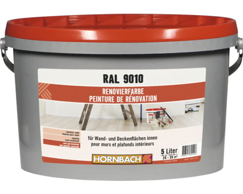 Peinture de rénovation RAL 9010 5 l Pot de peinture de rénovation RAL 9010 pour murs et plafonds intérieurs, cinq litres