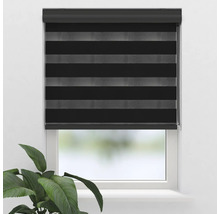 Fenster mit schwarzem Doppelrollo zur Lichtregulierung