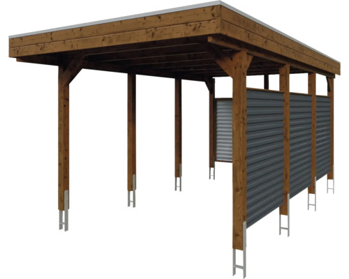 Carport en bois avec paroi latérale en tôle d''acier
