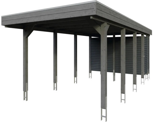 Carport en bois avec poteaux et paroi arrière