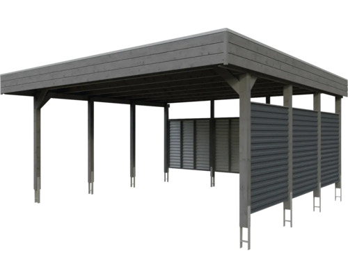 Holzcarport mit seitlichen Windschutzelementen