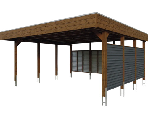 Carport en bois avec paroi arrière en métal
