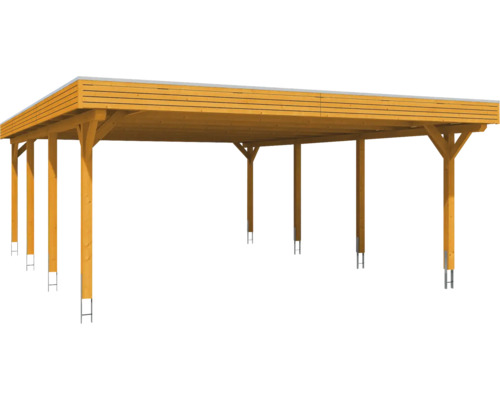 Holzcarport mit Flachdach und Stützpfeilern
