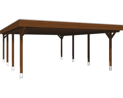 Holzcarport mit Flachdach und mehreren Stützpfosten