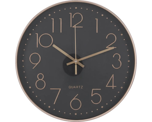 Horloge murale silencieuse noire cuivre Ø 30 cm