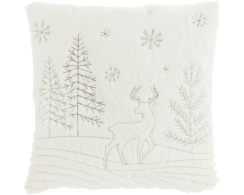 Quadratisches Kissen mit Hirsch-, Tannenbaum- und Schneeflockenmuster