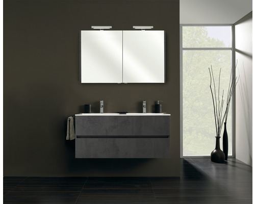 Ensemble de meubles de salle de bains Pelipal Napoli 150-035 oxyde gris foncé Salle de bain moderne avec meuble-lavabo, armoire de toilette et décoration