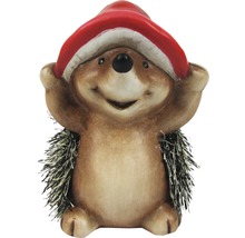 Hérisson décoratif avec un chapeau de champignon rouge comme décoration de jardin