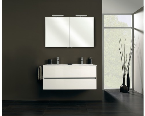 Ensemble de meubles de salle de bains Pelipal Napoli 150-031 blanc brillant Salle de bain moderne avec meuble-lavabo double, armoire de toilette à miroir et design minimaliste