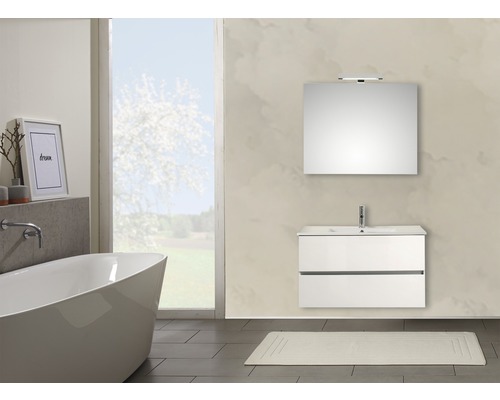 Ensemble de meubles de salle de bains Pelipal Napoli 150-006 blanc brillant Salle de bains avec baignoire, meuble-lavabo et miroir pour Hornbach