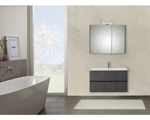 Ensemble de meubles de salle de bains Pelipal Napoli 150-015 oxyde gris foncé Salle de bain moderne avec baignoire, meuble-lavabo et armoire de toilette
