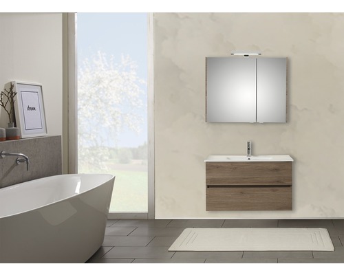 Ensemble de meubles de salle de bains Pelipal Napoli 150-013 chêne sanremo Salle de bain moderne avec baignoire, meuble-lavabo et armoire de toilette