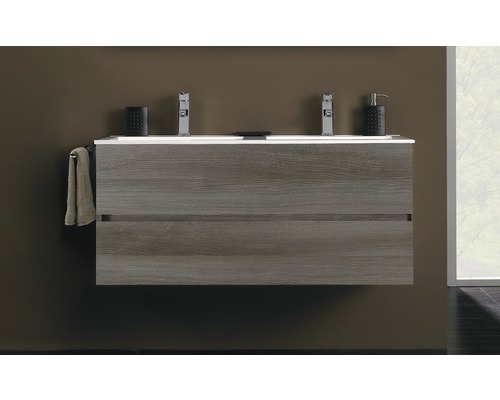 Lavabo double vasque avec meuble bas Pelipal Napoli lxhxp 120x53.5x46.5 cm couleur de façade graphite structure diagonale SET-150-022