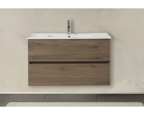 Waschbecken mit Unterschrank Pelipal Napoli BxHxT 90x53.5x46.5 cm Frontfarbe eiche sanremo quer SET-150-003