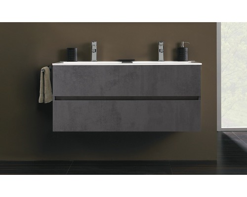 Lavabo double vasque avec meuble bas Pelipal Napoli lxhxp 120x53.5x46.5 cm couleur de façade oxyde gris foncé diagonale SET-150-025