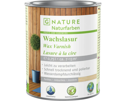 Lasure cire G-NATURE incolore intérieur 750 ml Boîte de lasure à la cire de G Nature Naturfarben