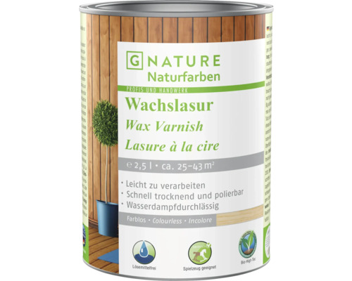 Lasure cire G-NATURE incolore intérieur 2,5 l GNATURE lazure à la cire, récipient de 2,5 litres