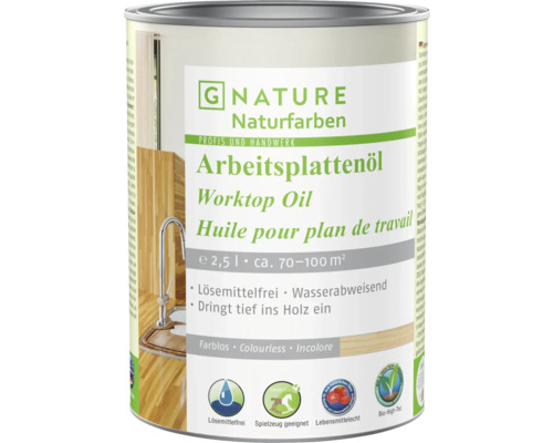 G-NATURE Arbeitsplattenöl Holz farblos Innen 2,5 l Dose Arbeitsplattenöl zur Holzbehandlung