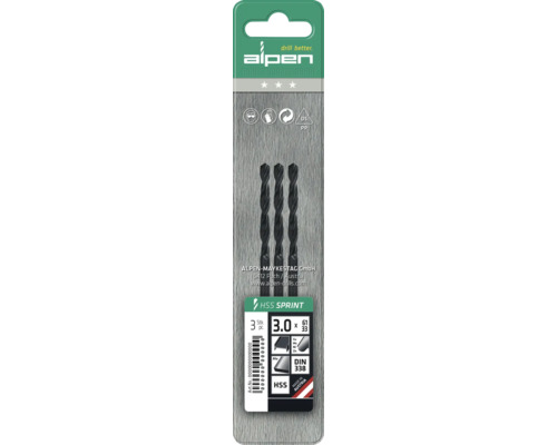 Alpen HSS Sprint Bohrer Set, 3 Stück, Durchmesser 3,0 mm