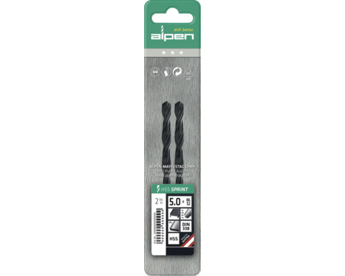 Alpen HSS Sprint Jeu de forets à métaux, 2 pièces, 5.0 mm