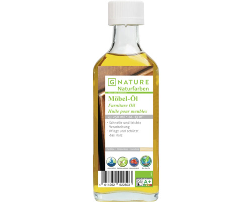 G-NATURE Huile pour bois incolore intérieur 250 ml Huile pour meubles G Nature Naturfarben dans une bouteille de 250 millilitres