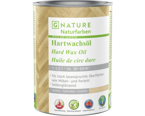 G-NATURE Huile-cire dure pour bois incolore intérieur 2.5 l Boîte d''huile de cire dure pour meubles et parquets