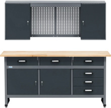 Werkbank mit Schubladen, Schrank und Lochwand