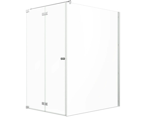 Jungborn Duschtür mit Seitenwand SETTE Drehfalttür links Seitenwand rechts 120 x 170 cm Profil silber Klarglas mit schmutzabweisende Glasbeschichutung und Puffergriff Duschkabine aus Glas mit Tür