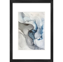 Gerahmtes abstraktes Kunstwerk mit grau-blauen Farbverläufen