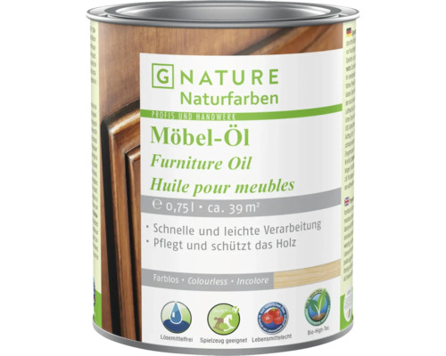 Huile pour bois G-NATURE incolore intérieur 750 ml Boîte d''huile pour meubles incolore 0,75 litre