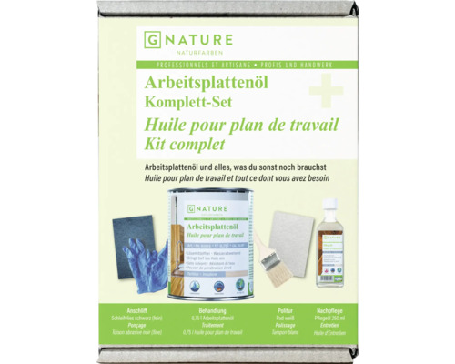 G-NATURE Set de huile pour plans de travail incolore intérieur G Nature Huile pour plan de travail Kit complet