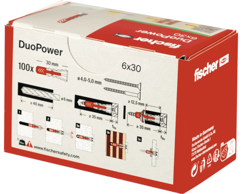 Emballage de chevilles Fischer DuoPower 6x30, 100 pièces