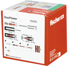 Paquet de chevilles Fischer DuoPower 10x50, 50 pièces
