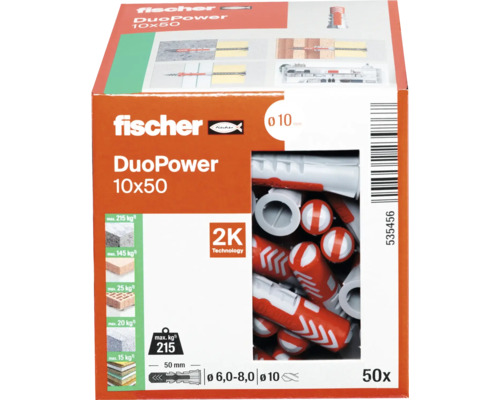 Fischer DuoPower 10x50 Dübel, 50 Stück Packung
