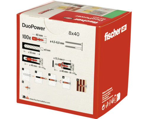Fischer Chevilles DuoPower 8x40, paquet de 100 pièces