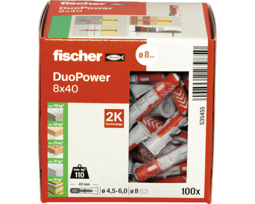 Fischer chevilles DuoPower 8x40, 100 pièces dans l''emballage