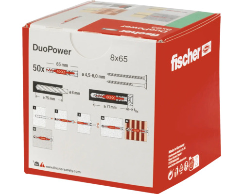 Fischer DuoPower Dübel 8x65 Millimeter, 50er-Packung
