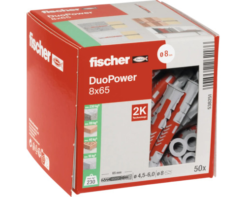 Fischer DuoPower 8x65 chevilles, 50 pièces dans l''emballage