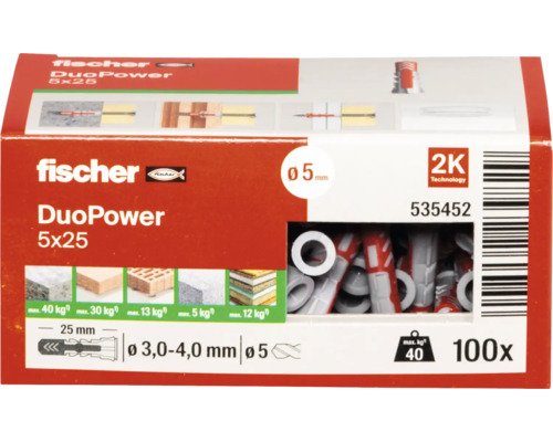 fischer Chevilles DuoPower 5x25, 100 pièces