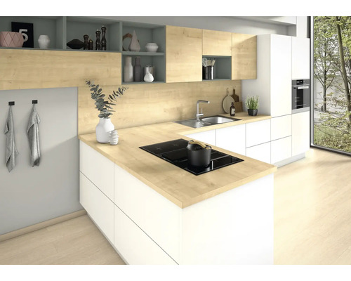 Moderne Küche mit Kochinsel, Spüle und Einbauschränken