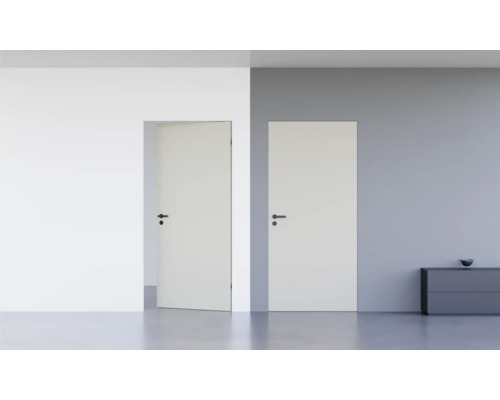 Porte d'intérieur affleurante Pertura Vidar HPL RAL 7037 gris poussière 883x2001 mm serrure à loquet magnétique pour WC acier inoxydable tirant gauche reverse (ouverture vers l'intérieur)