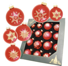 Boules de Noël rouges avec motif de flocon de neige et emballage