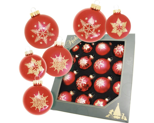 Weihnachtsbaumkugel Set Schneeflocke Glas rot