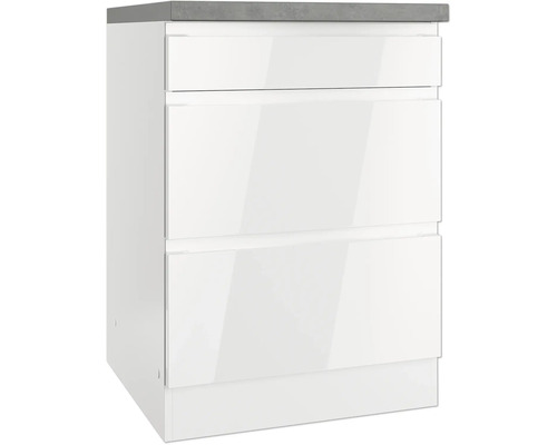 Meuble bas tiroir Held Möbel Kiel lxpxh 60 x 60 x 86 cm blanc haute brillance démonté
