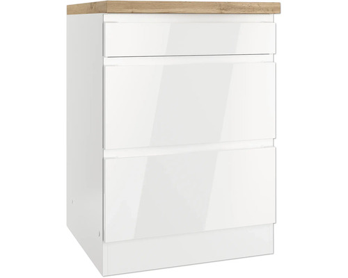 Meuble bas tiroir Held Möbel Kiel lxpxh 60 x 60 x 86 cm blanc haute brillance démonté