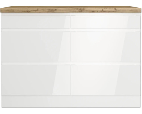 Meuble bas avec plateau en bois et façades blanches