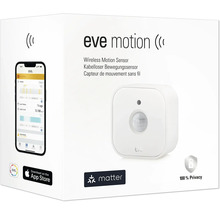 Eve Motion Funk Bewegungssensor Verpackung mit Smartphone App Darstellung
