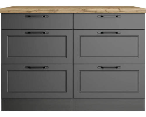 Unterschrank mit vier Schubladen und hölzerner Arbeitsplatte