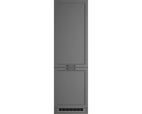 Armoire haute de salle de bain grise avec deux tiroirs et poignées