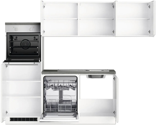 Cuisine équipée avec évier, lave-vaisselle et four